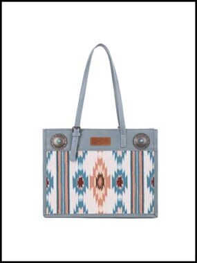 Aztec Print Canvas Shoulder Tote Turquoise Concho Boho Western Handbag